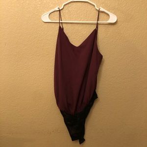 Free People Maroon Bodysuit with Lace Bottom